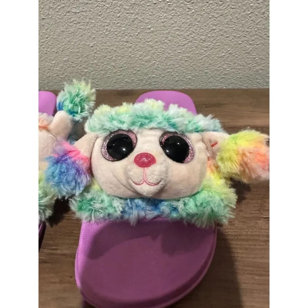 TY Beanie Boo Rainbow Plush Slide Sandals Slippers Girls Size 4-6 (EU 37) Pink